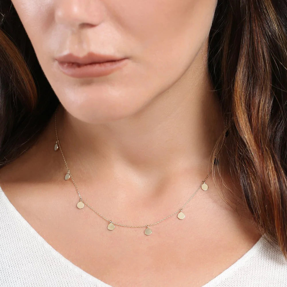 Solid Gold Coin Disc Choker Necklace