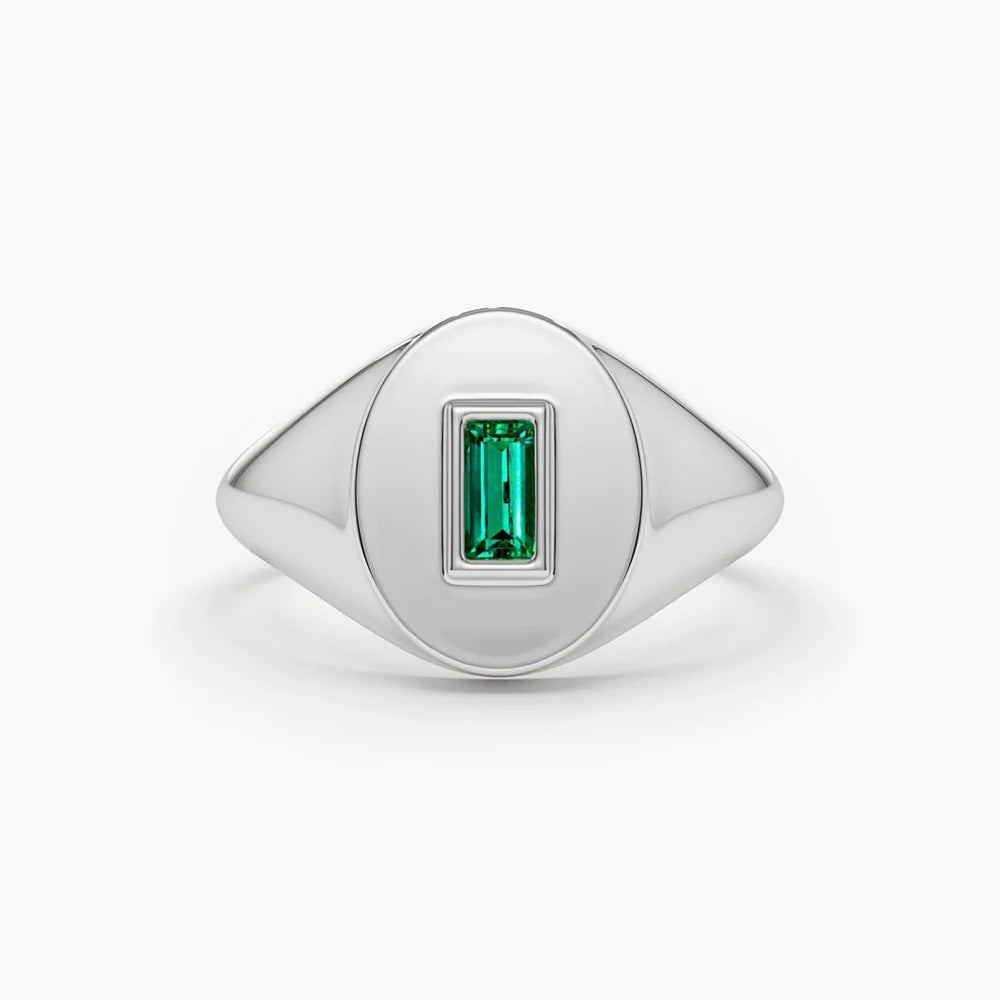 Solid Gold Baguette Emerald Signet Ring