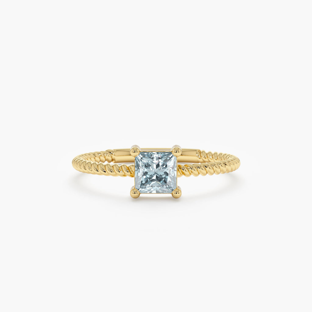 Solid Gold Aquamarine Square Ring (475A60)