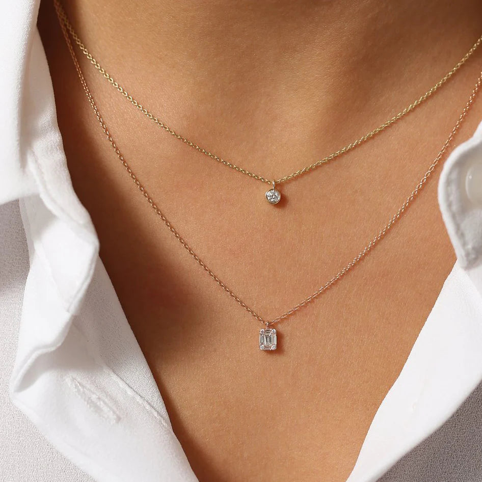 Baguette & Round Diamond Charm Pendant, photo 5
