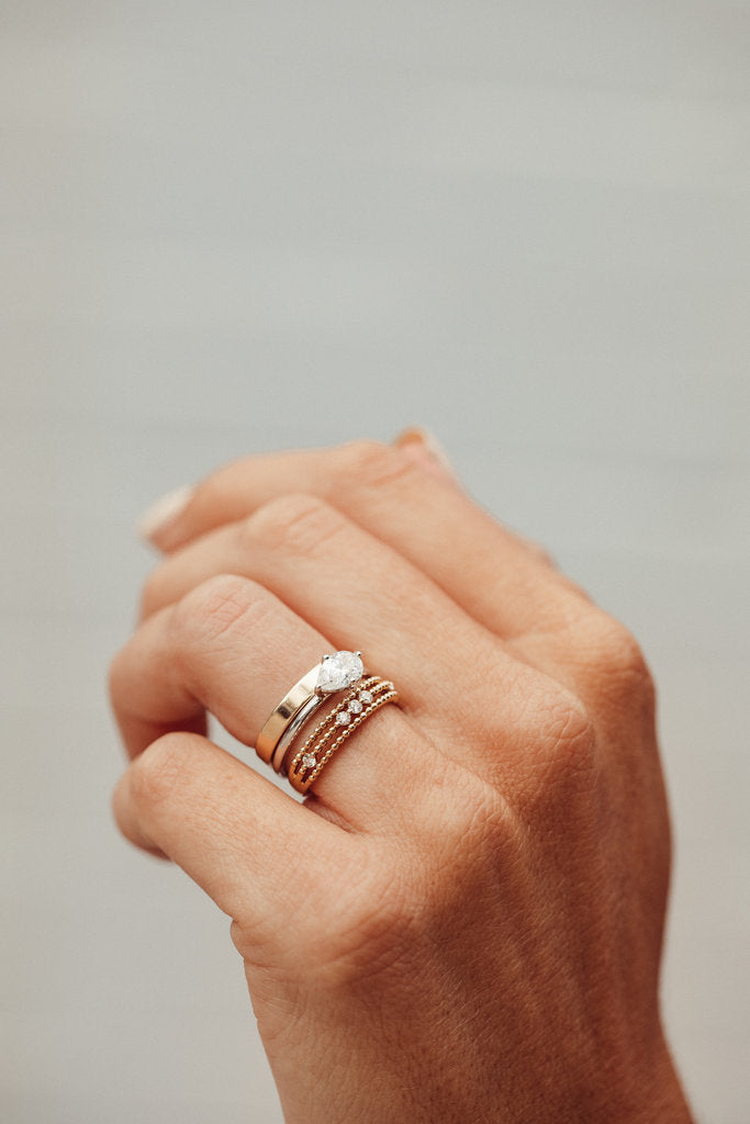 Solid Gold Three Beaded Diamond Band