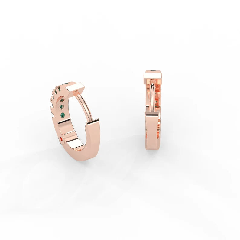 Solid Gold Tiny Hoop Emerald Earrings