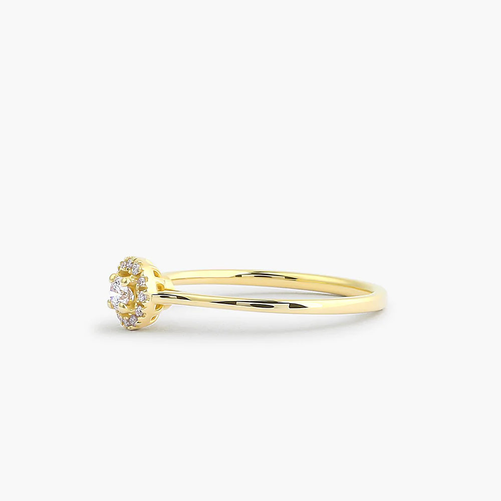 18K Solid Gold Halo Diamond Ring
