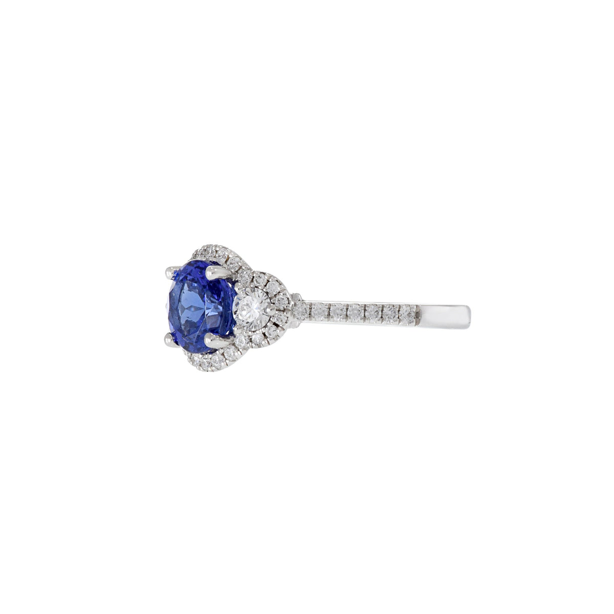 Solid Gold Brilliant Round Tanzanite And Diamond Ring