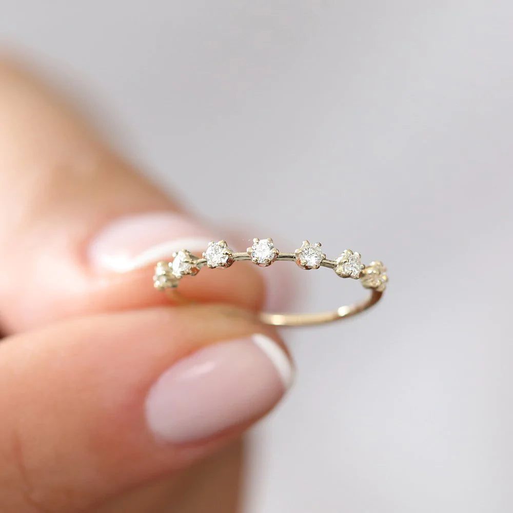 Solid Gold 7 Stone Round Diamond Wedding Ring