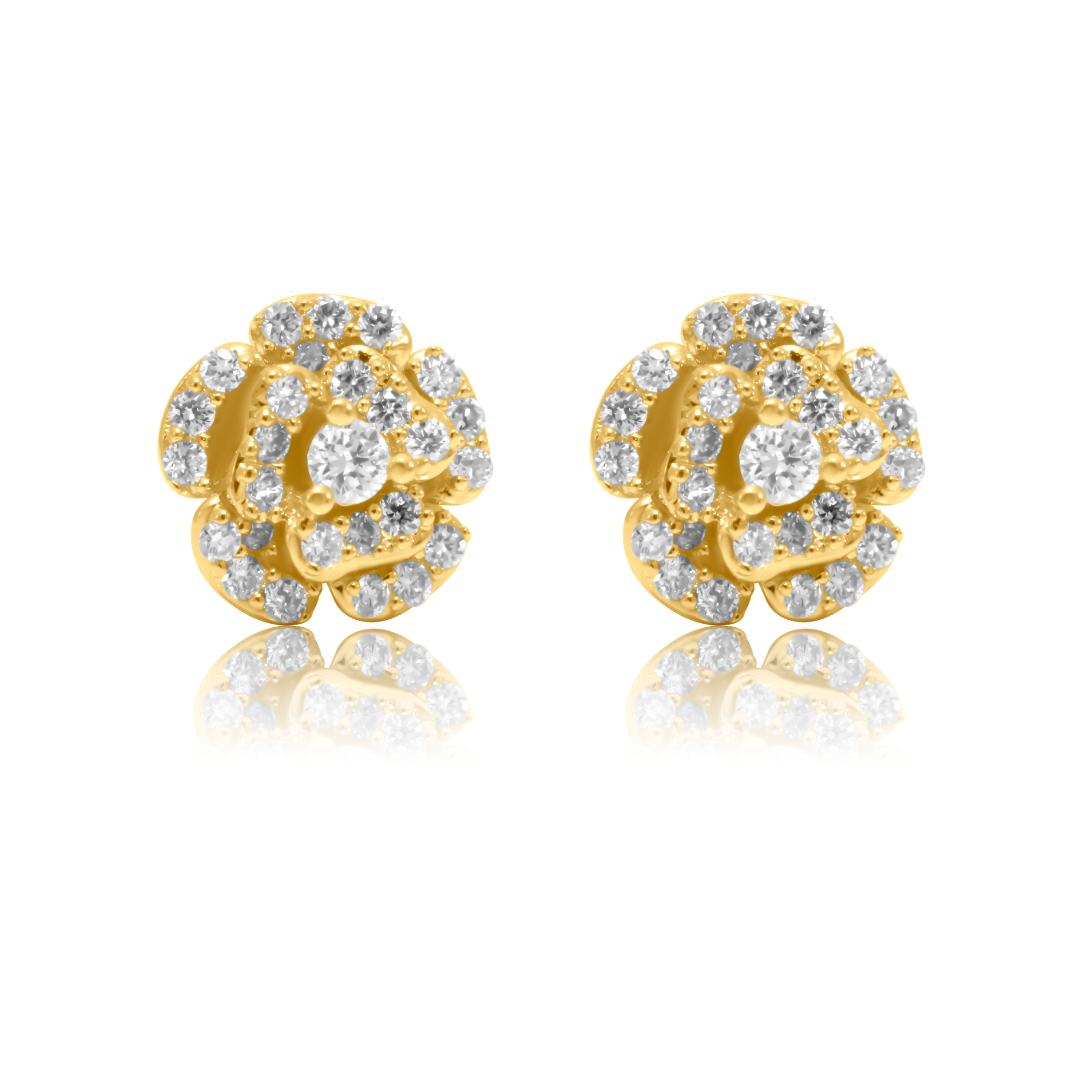 Solid Gold Diamond Rose Earring Stud