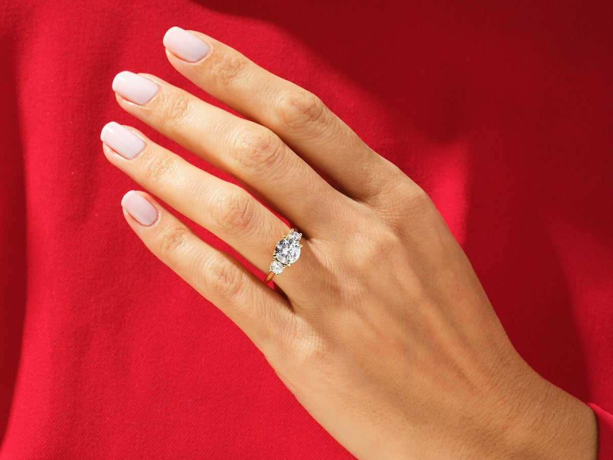 Solid Gold Three Stone Anniversary Solitaire Ring 3 ct Lab Grown Diamond