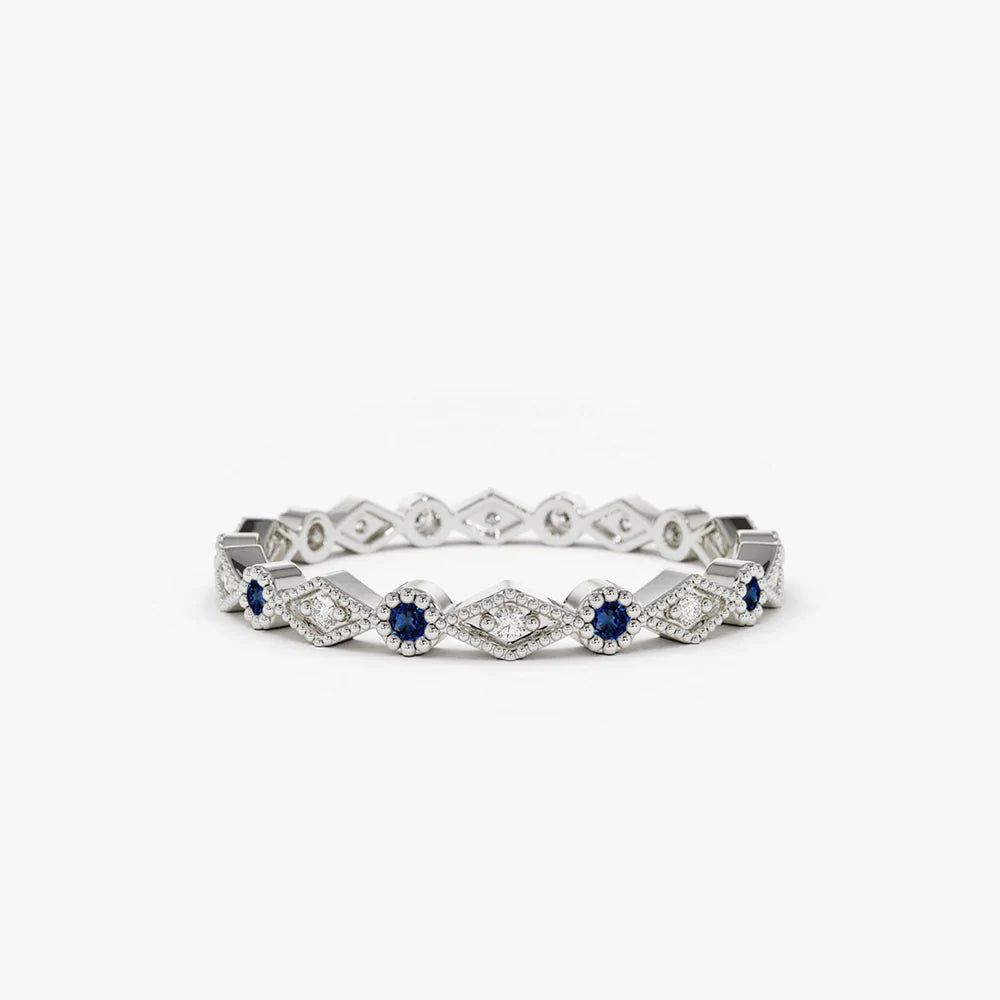 Solid Gold Sapphire Art Deco Wedding Band