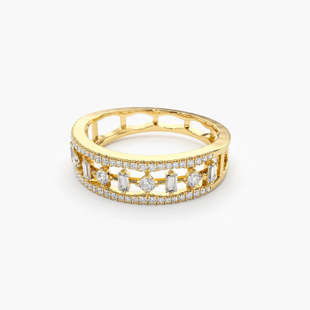 Solid Gold Unique Baguette Diamond Wedding Ring