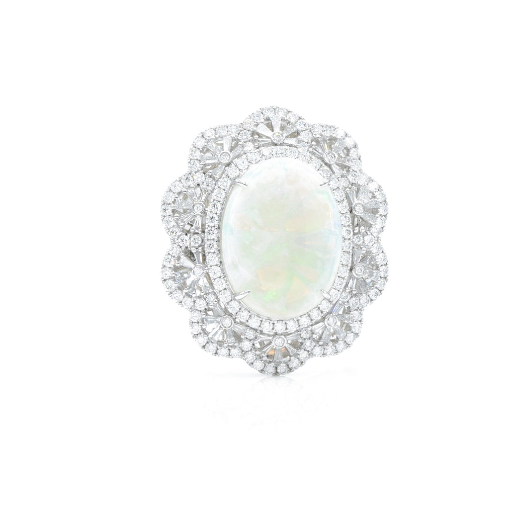 Solid Gold Opal Center Ring with Diamonds