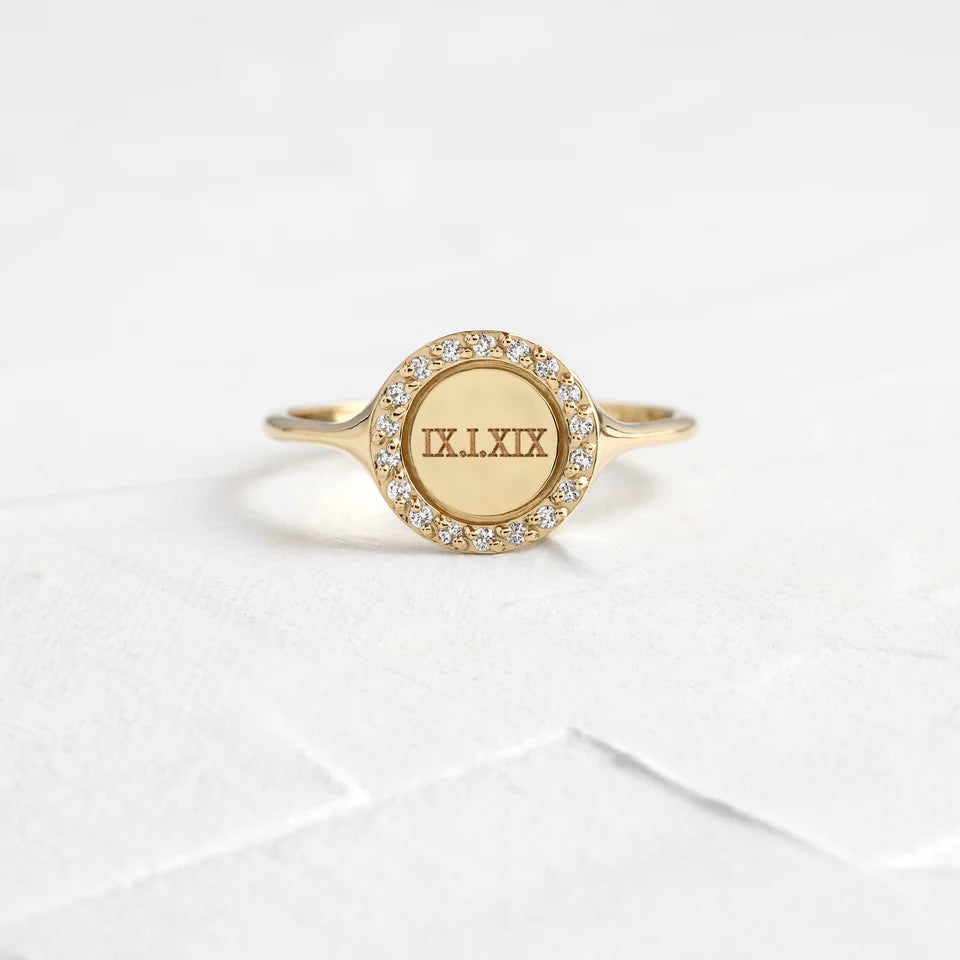Solid Gold Lab-Grown Diamond Emblem Signet Ring (B412DA)