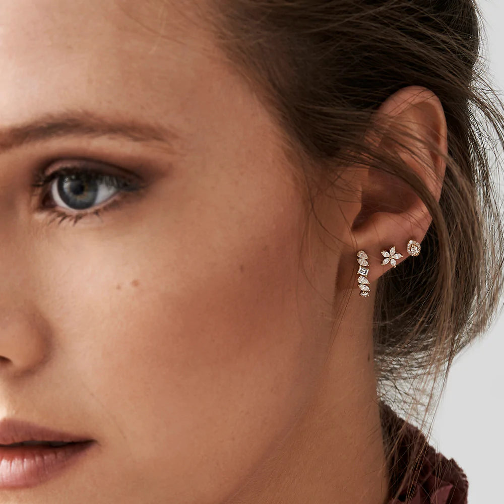 Solid Gold Mixed Diamond Shapes Statement Stud Earrings
