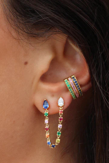 Loop Earring - Gold Diamond and Multi-Colored Fine Gemstone Double Piercing