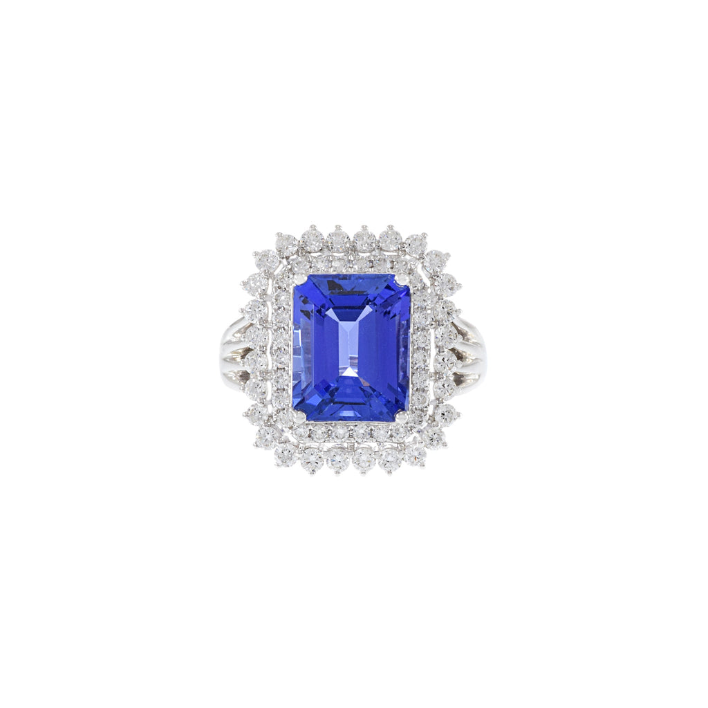 Solid Gold Emerald Cut Tanzanite And Diamond Ring