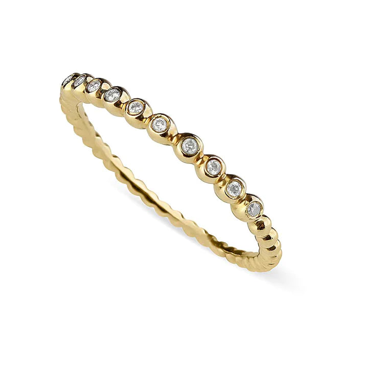 Solid Gold and Diamond Beaded Stacker Ring