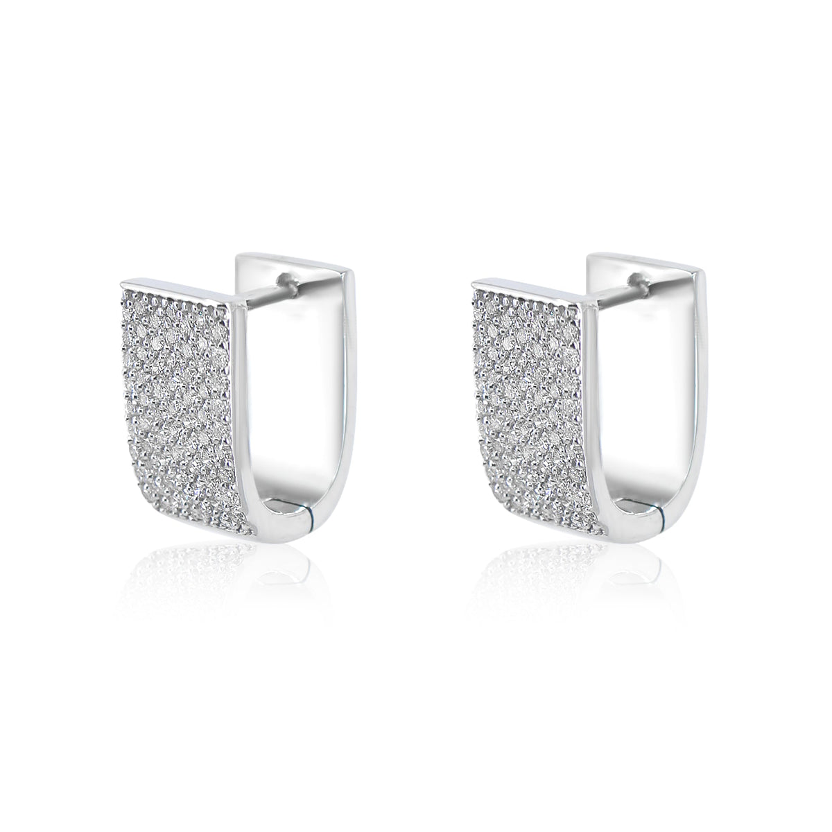 18K Solid Gold Pave Diamond Rectangle Hoop Earring - Style A
