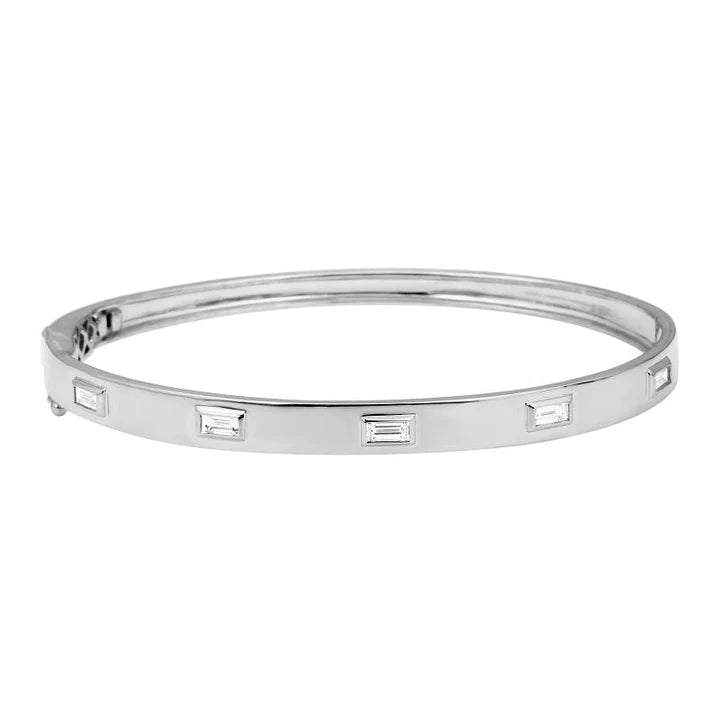 Solid Gold Classic Inset Baguette Diamond Bangle