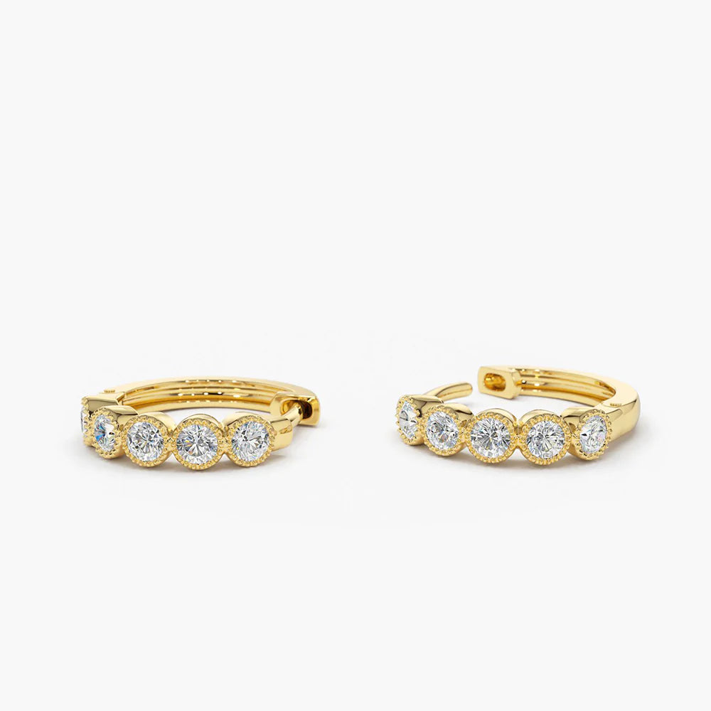 Solid Gold Bezel Setting Diamond Huggie Earrings