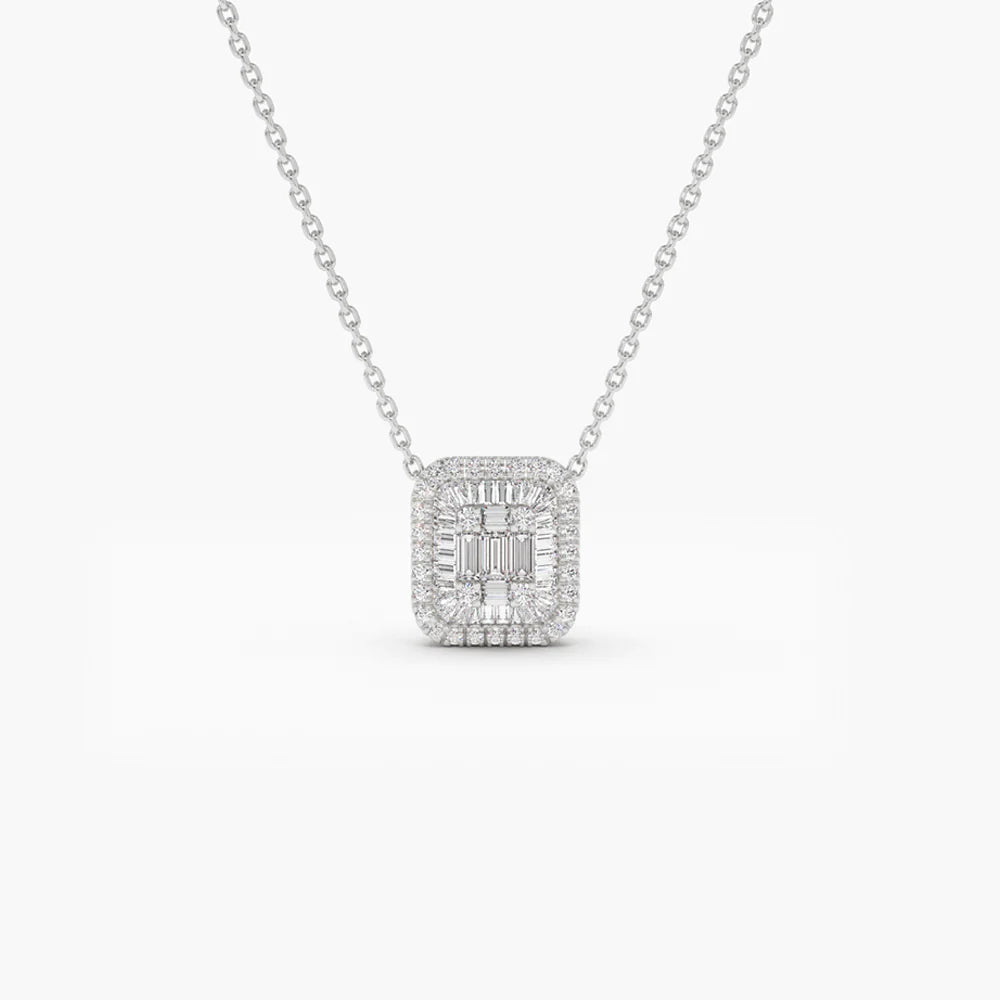 Solid Gold Unique Baguette Natural Diamond Statement Necklace