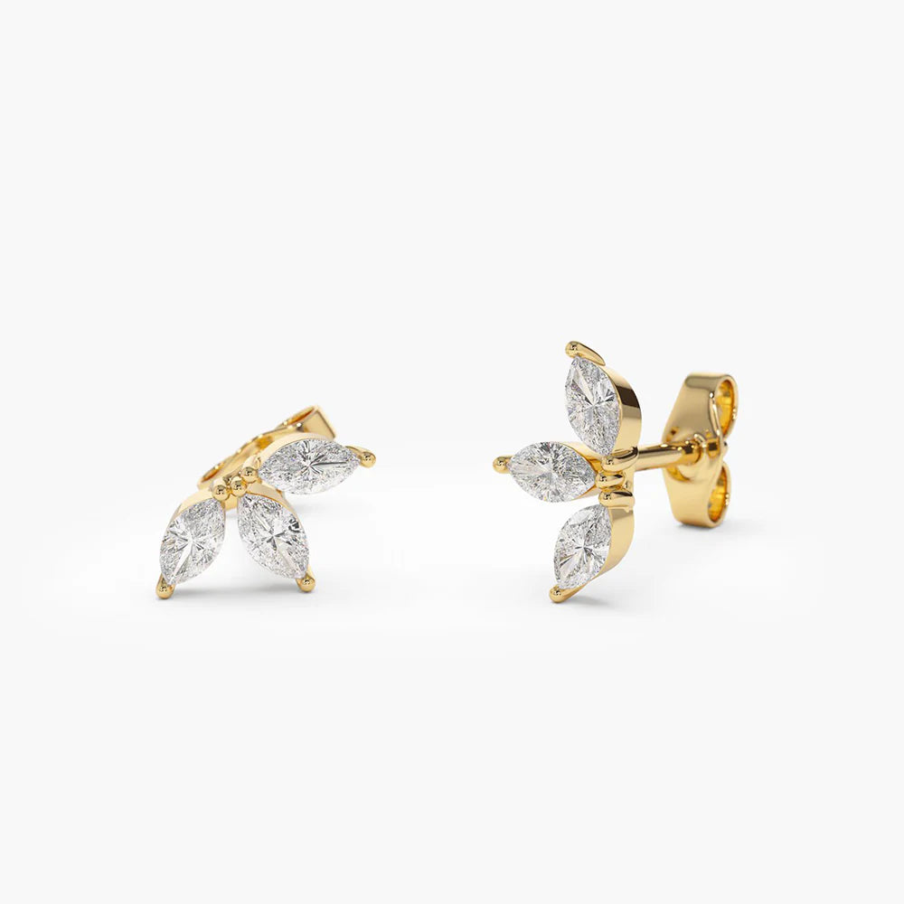 Solid Gold Marquise Crown Stud Earrings