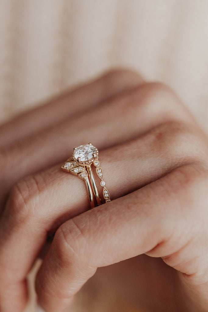 Solid Gold Lab-Grown Diamond Round Beaded Head Solitaire Ring