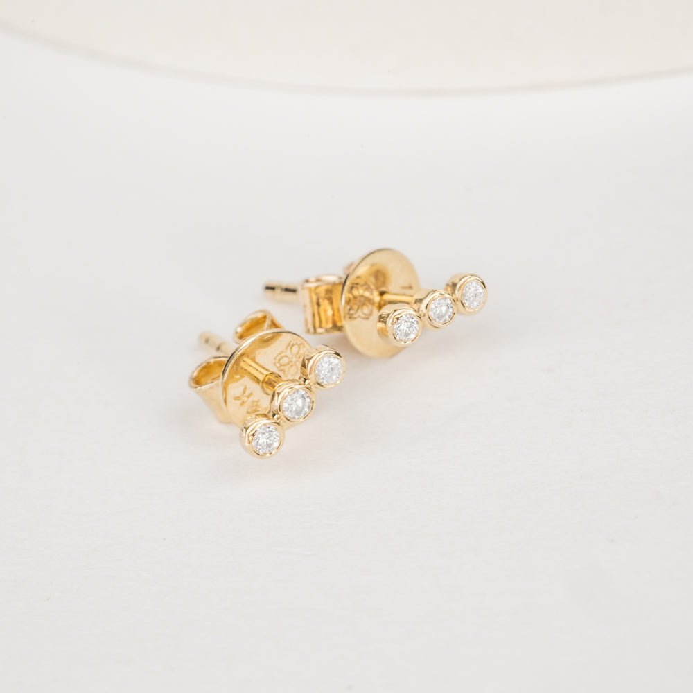 Solid Gold Triple Diamond Bezel Studs