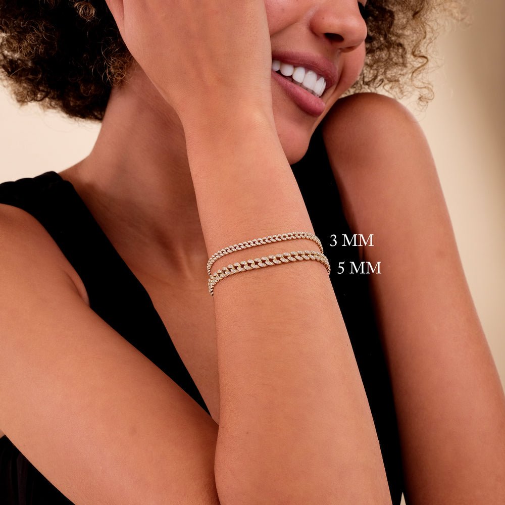 18K Solid Gold 1.07 CTW Diamond Cuban Chain Bracelet