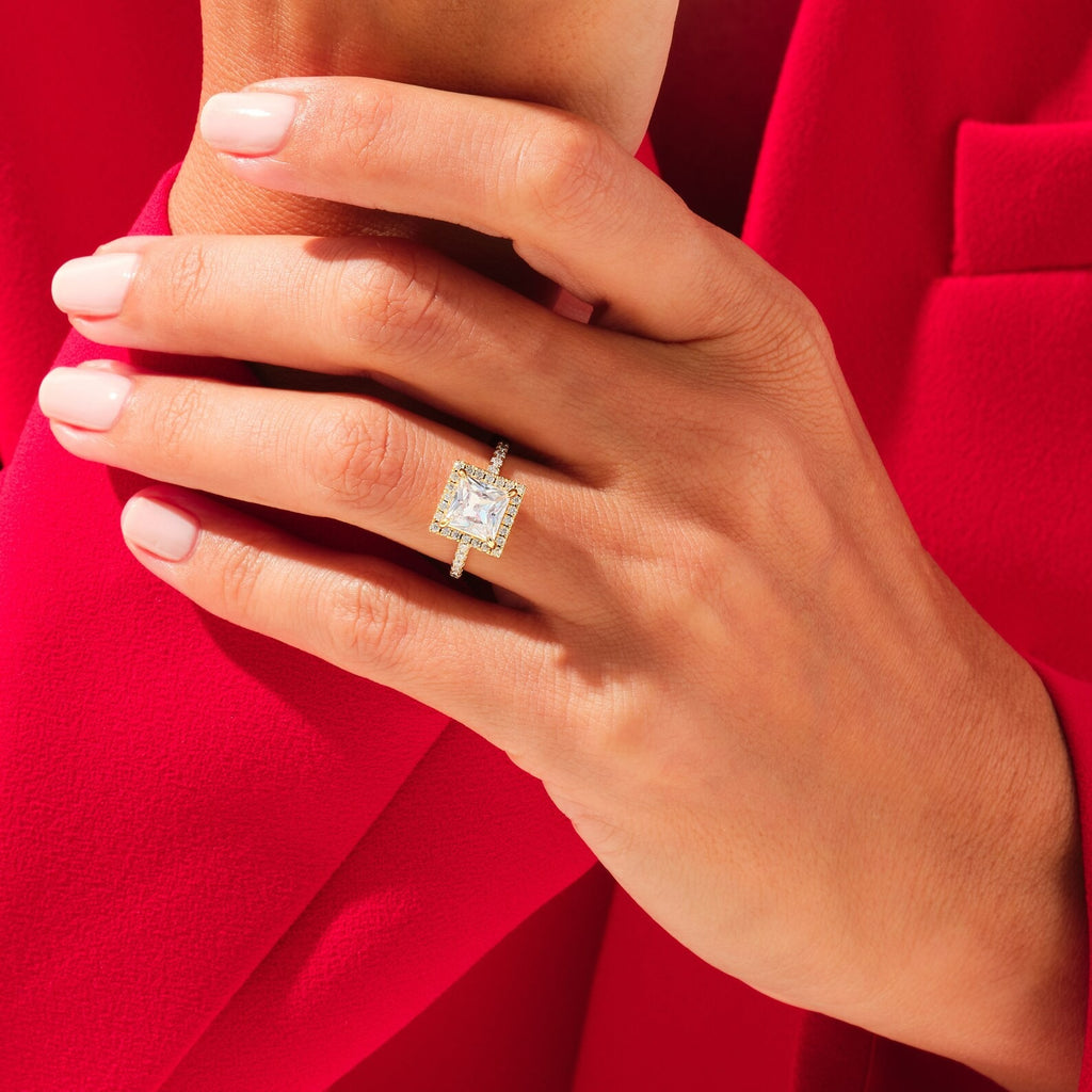 Gold Cushion Cut Halo Solitaire Ring 3 ct Lab Grown Diamond Engagement Ring