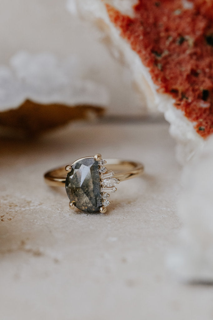 Solid Gold Half Moon Galaxy Diamond Ring
