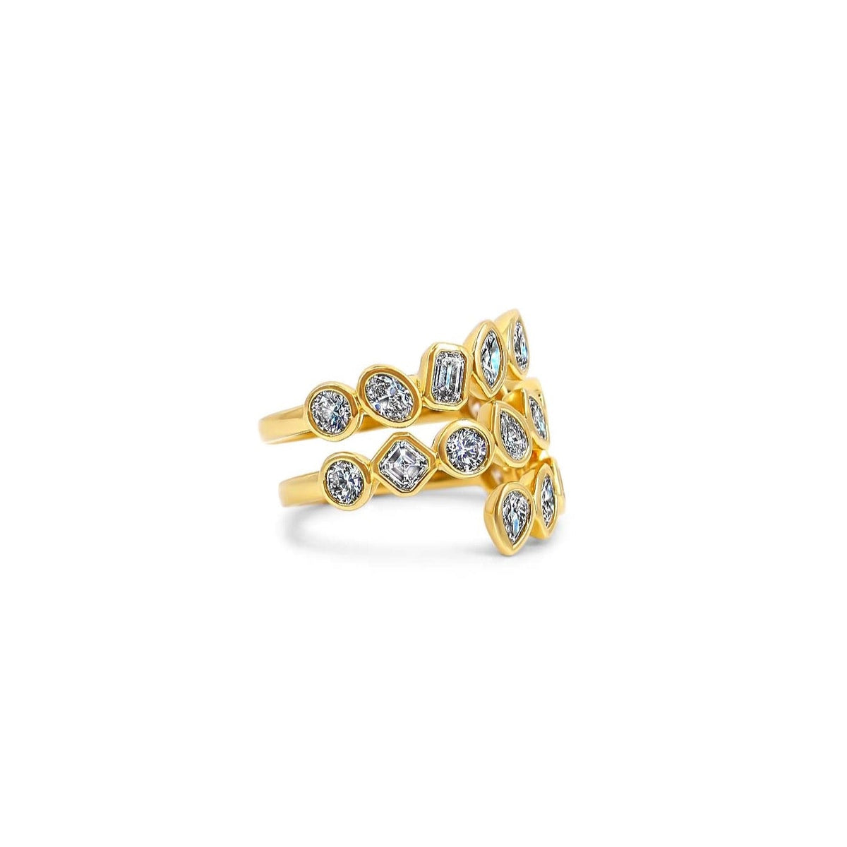 Solid Gold Multi Diamond Shape Bezel Wrap Ring (E8070C)