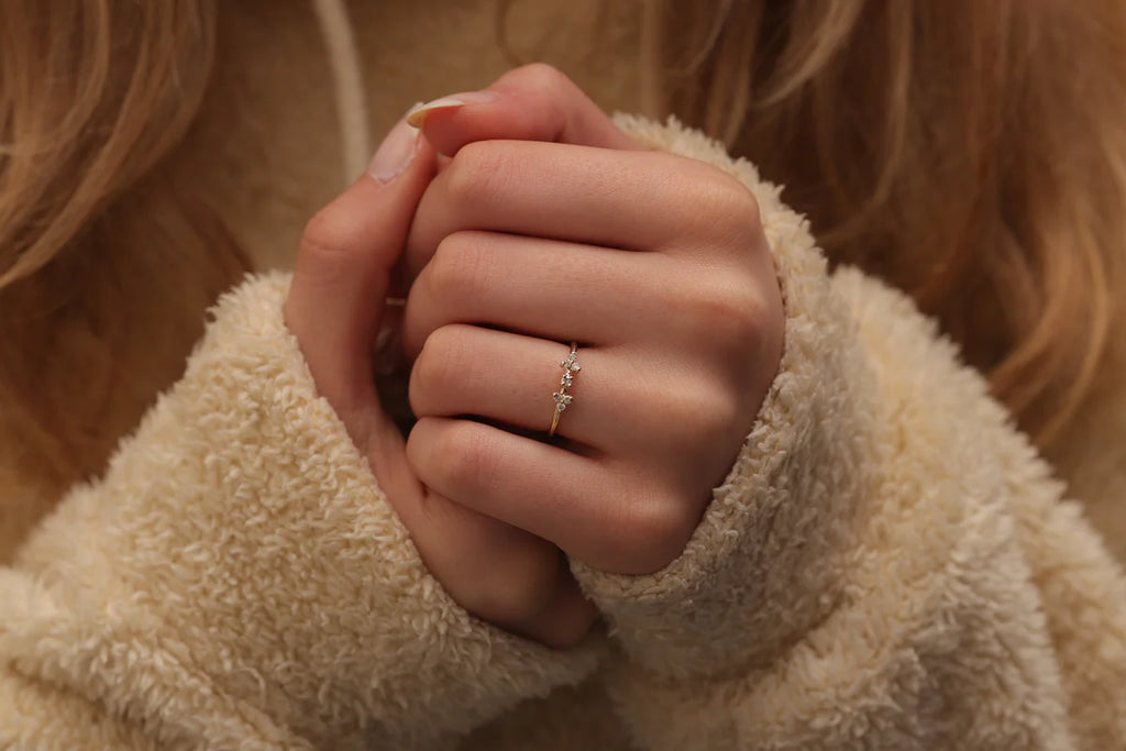Solid Gold 7 Moissanite Diamond Ring