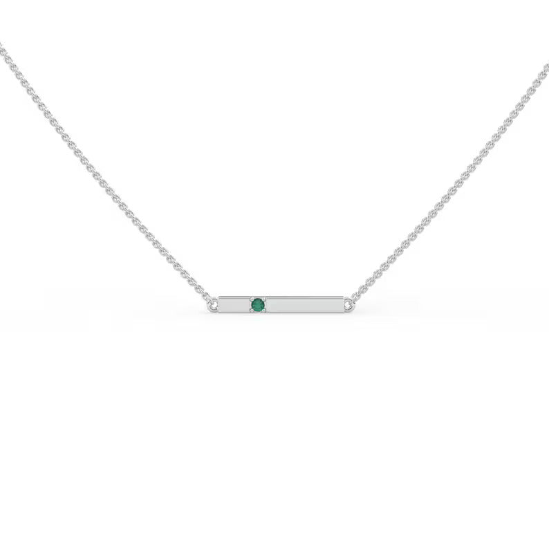 Solid Gold Natural Solitaire Emerald Bar necklace