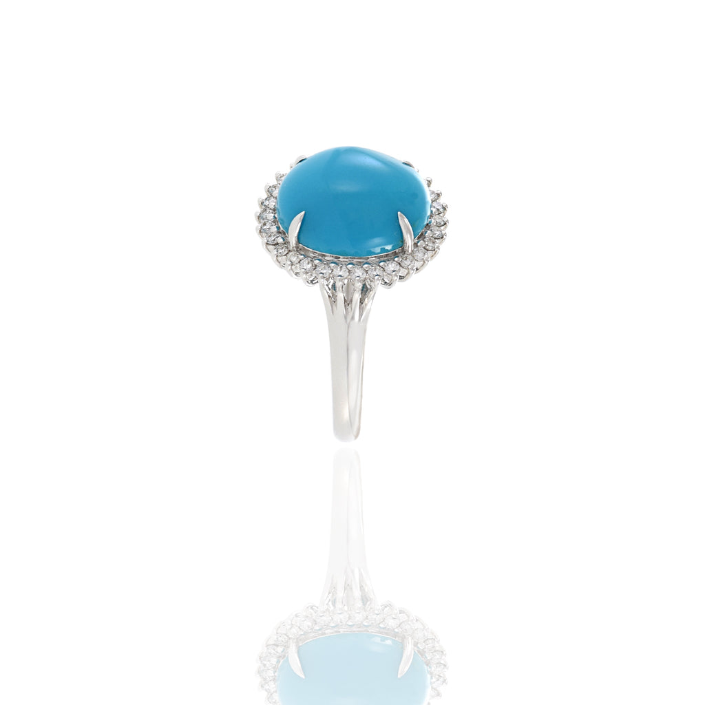 Solid Gold Turquoise And Diamond Ring (B66830)