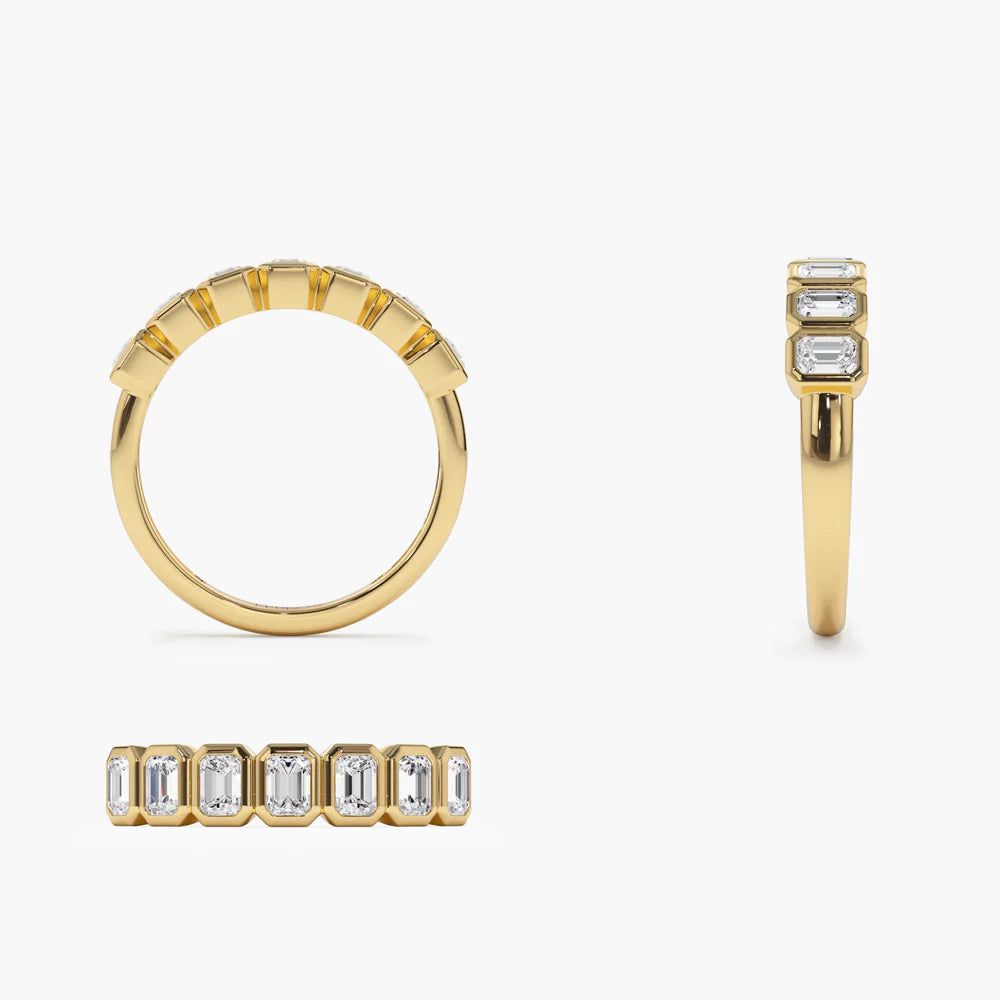 Solid Gold Bezel Setting Emerald Cut Diamond Wedding Band