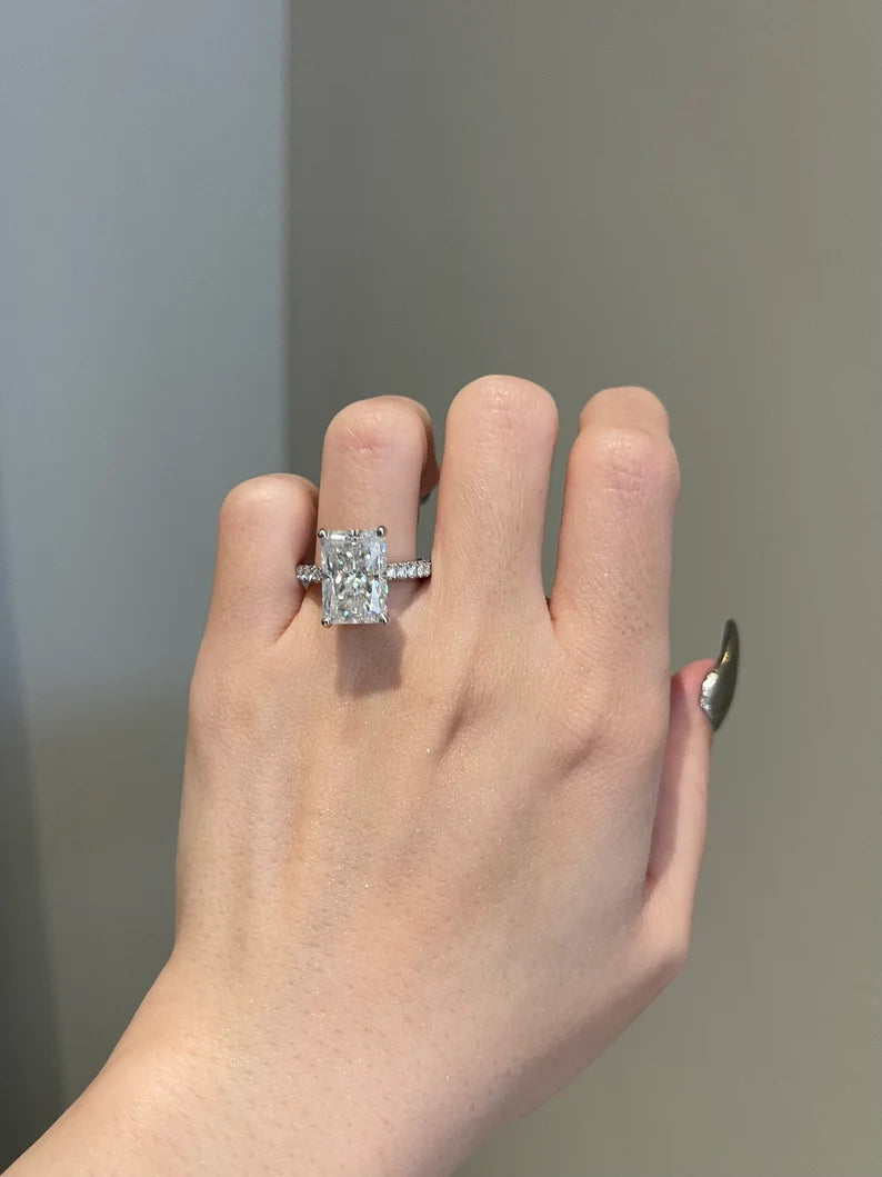 Solid Gold 7 Ct Brilliant Radiant Cut Moissanite Engagement Ring for Women