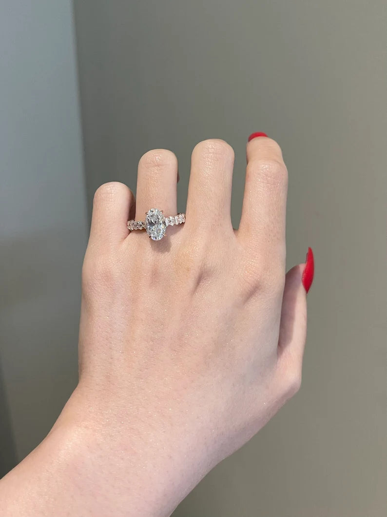 3 CT 3ctBrilliant Oval Cut Moissanite Double Hidden Halo Iced Out Brilliant