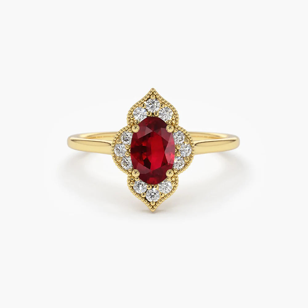 Solid Gold Victorian Genuine Ruby Ring