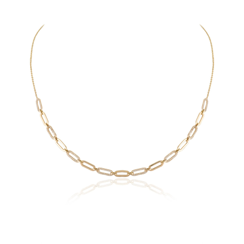 Solid Gold Clip On Diamond Chain Necklace