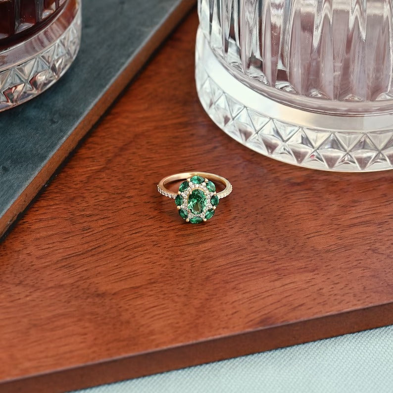 Solid Gold Emerald Floral Ring