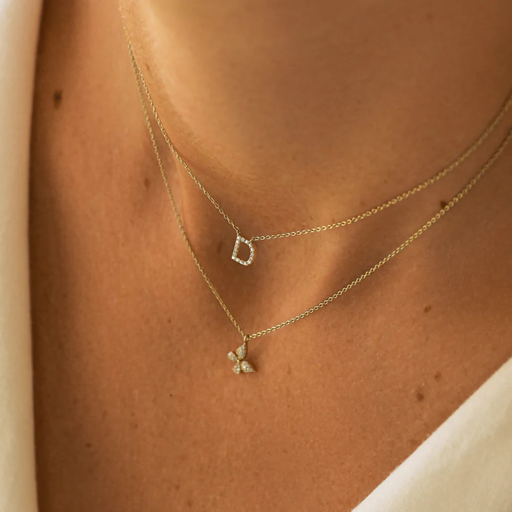 Solid Gold Diamond Initial Necklace