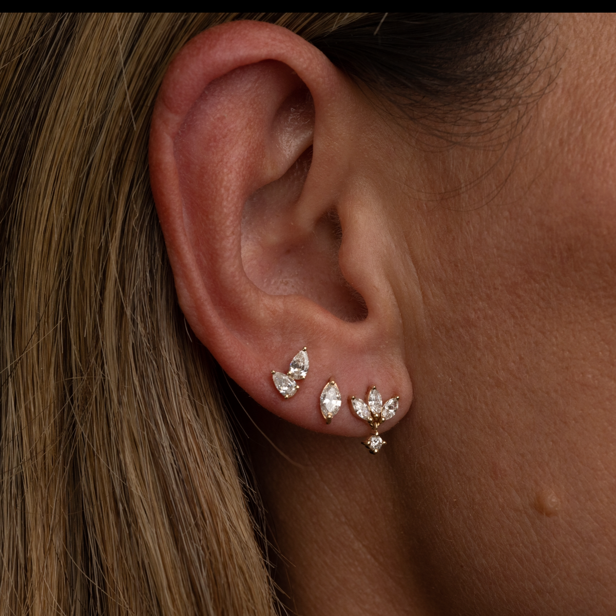 Solid Gold Double Diamond Pear Earring