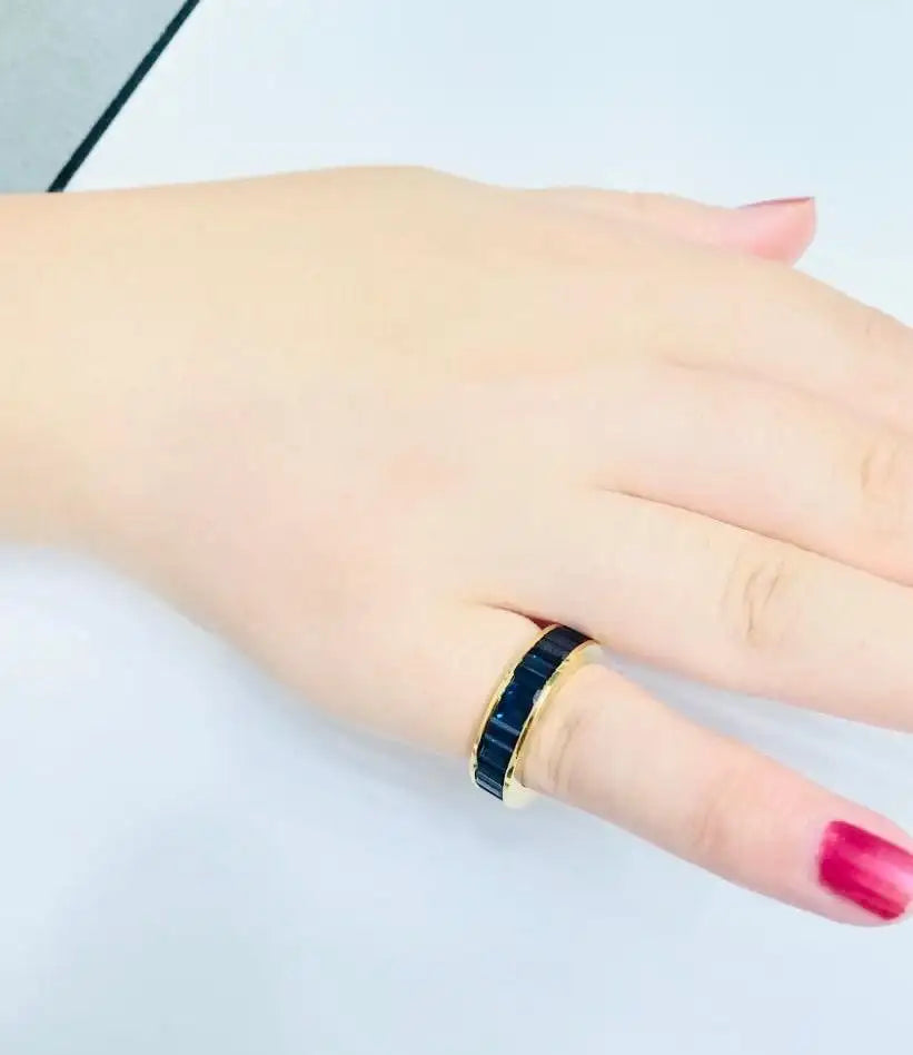 Solid Gold Emerald-Cut Sapphire Eternity Band Ring