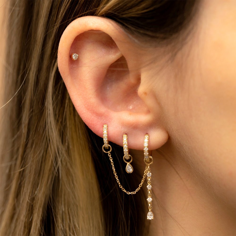 Solid Gold Multi Diamond Drop Charm Huggies (C471FC)