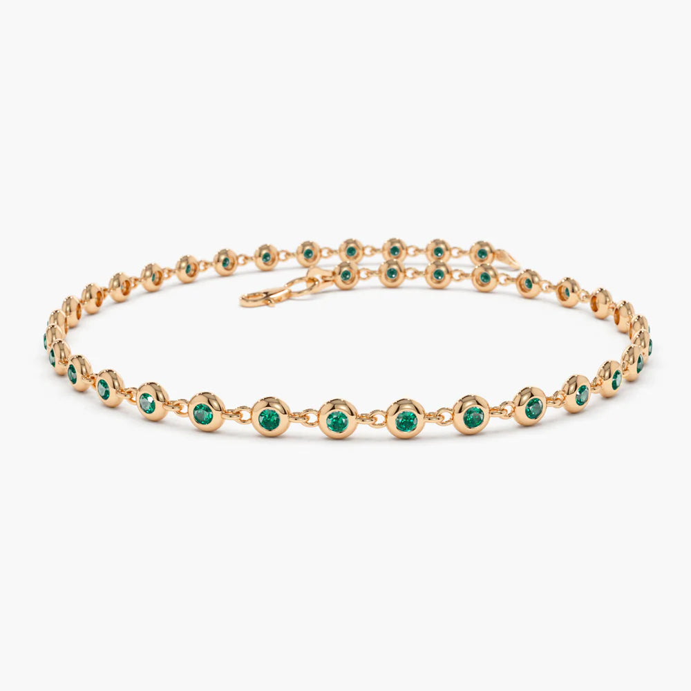 Solid Gold Bezel Set Emerald Tennis Necklace