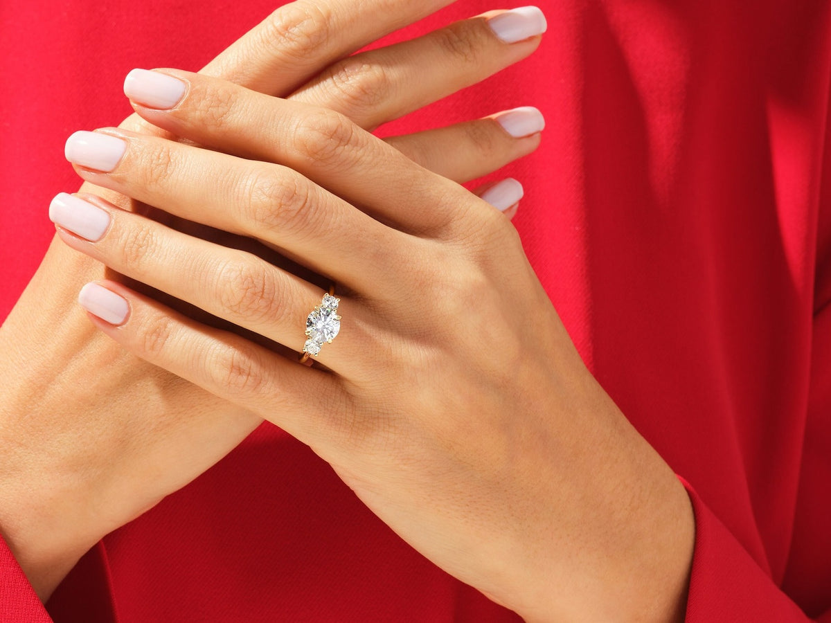 Solid Gold Tri Stone Anniversary Solitaire Ring 3 ct Lab Grown Diamond