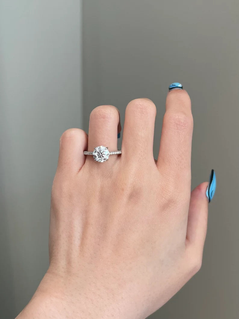 Solid Gold 2 Carat Brilliant Round Moissanite Engagement Diamond Ring