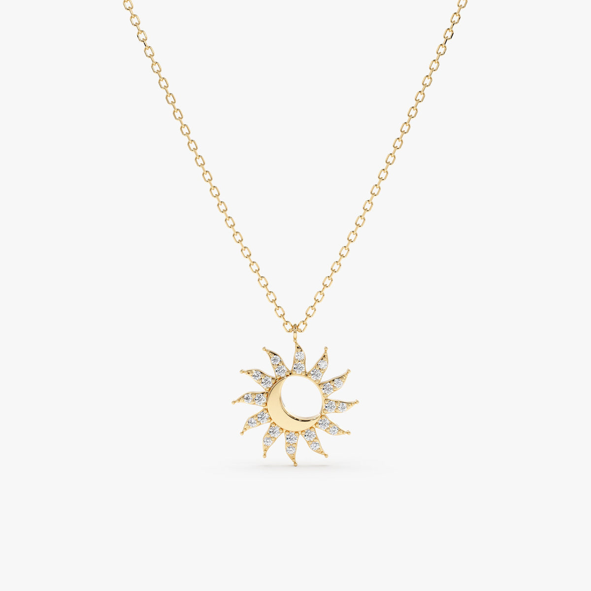 Solid Gold Sun & Moon Diamond Necklace (AEFFC2)
