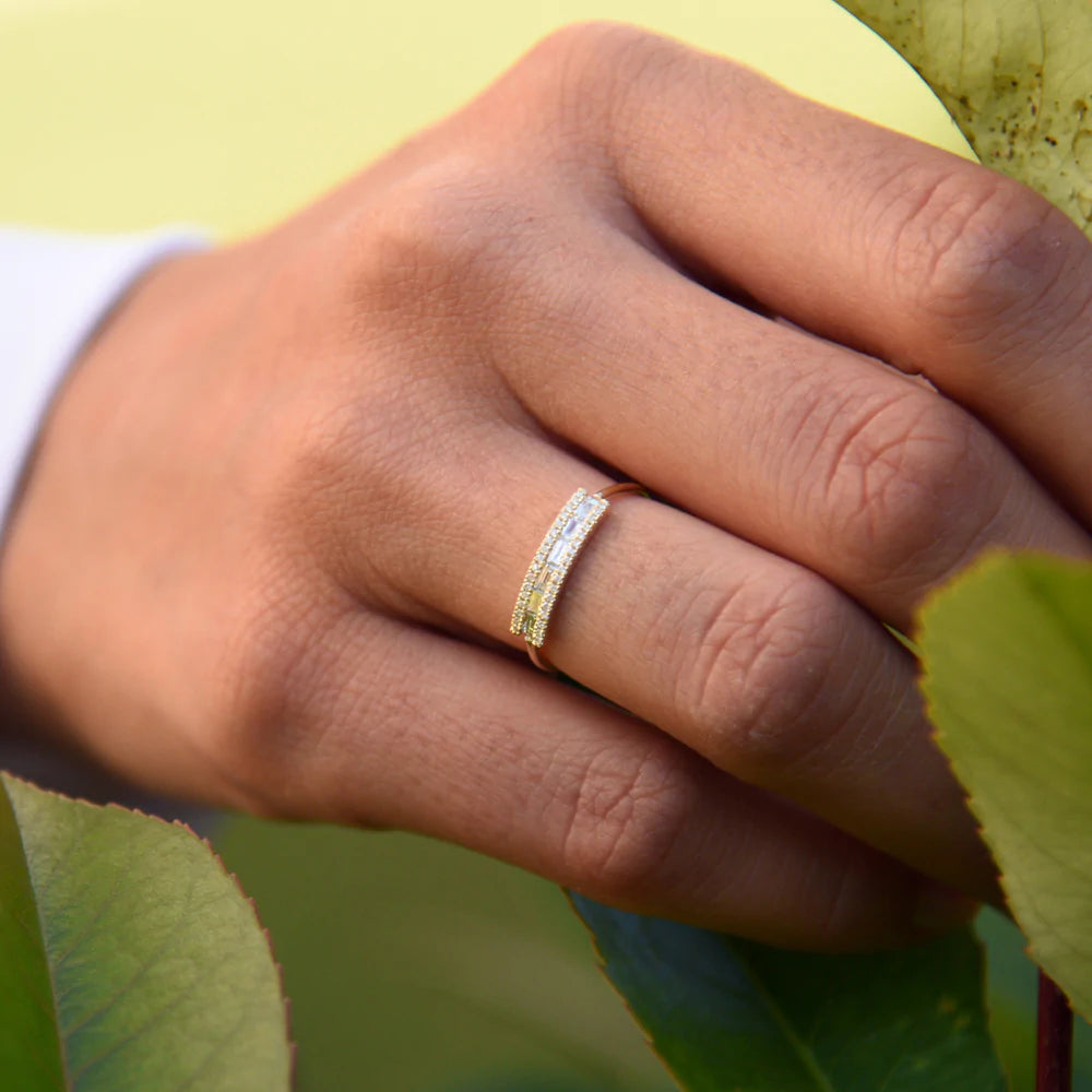 Solid Gold Horizontal Baguette Diamond Ring