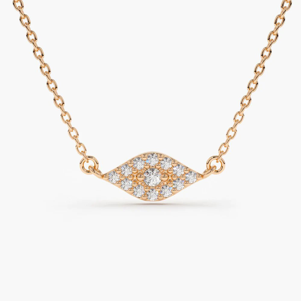 Solid Gold Diamond Evil Eye Necklace
