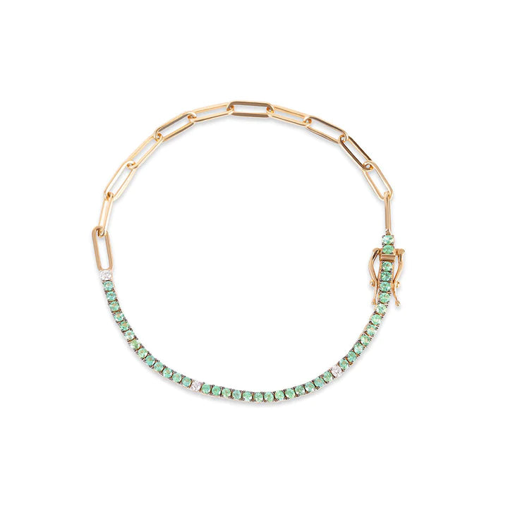 Solid Gold Split Sapphire, Diamond & Paperclip Chain Bracelet⁠